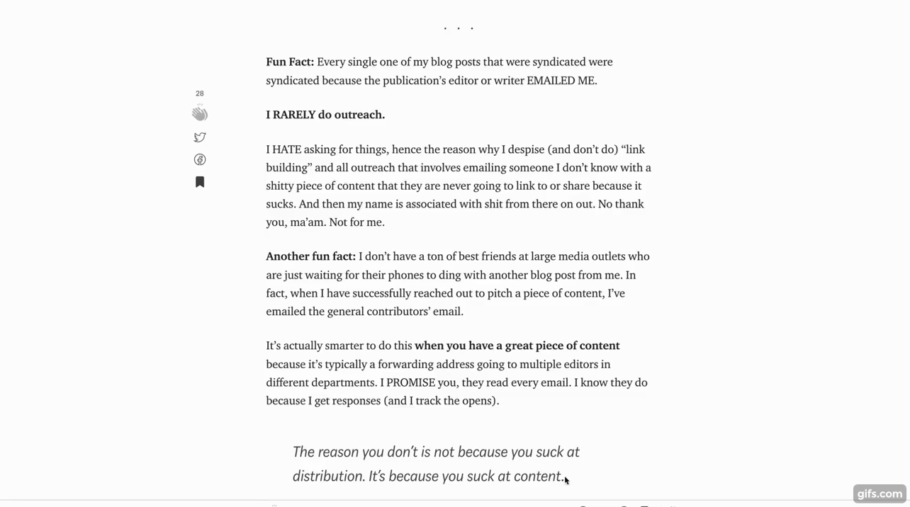 The user is highlighting text from a post on Medium and a Tweet to share button pops up.