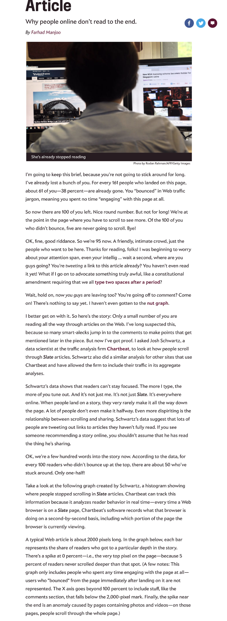A blog post on Slate with big chunks of texts and no headings.