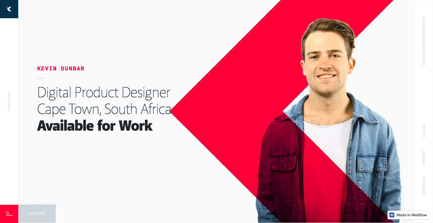 Kevin Dunbar's portfolio website homepage