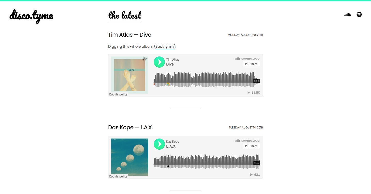 Music blog Disco.tyme embeds tracks with SoundCloud