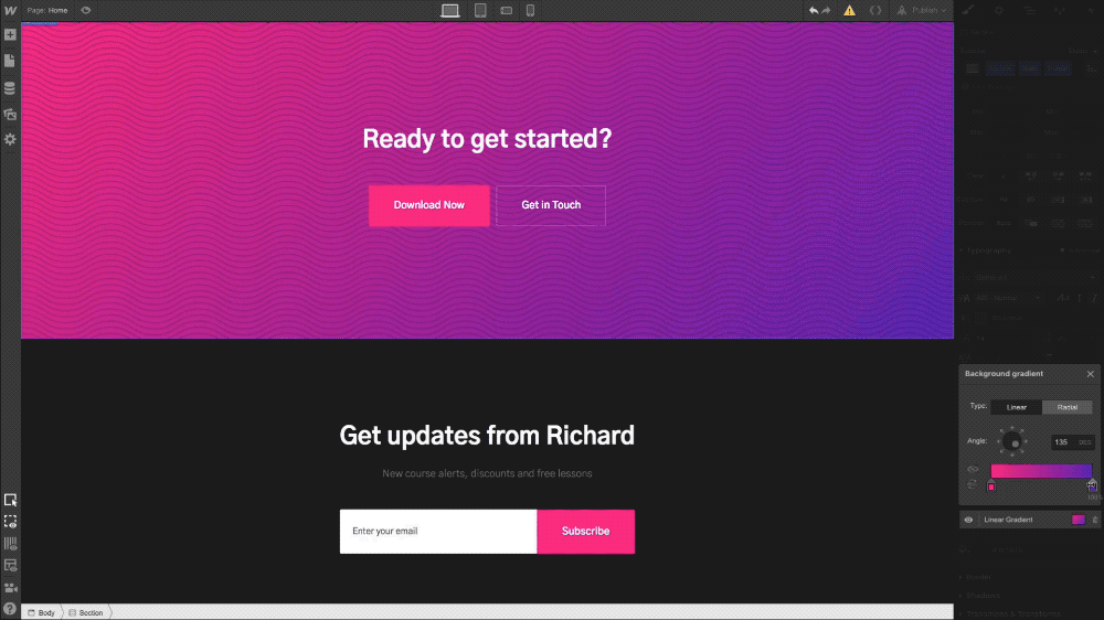 Screen recording of changing template color in the Designer