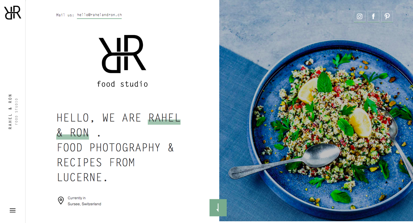 Rahel and Ron Food Studio landing page.