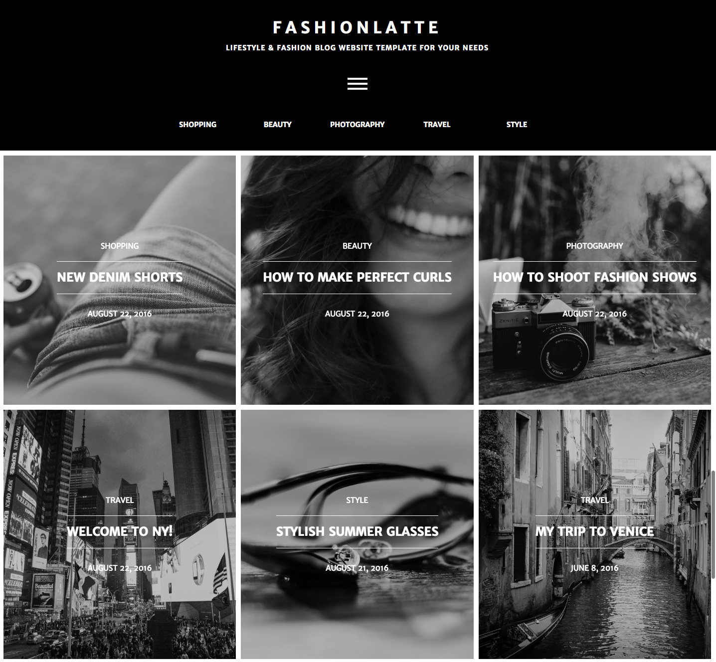 FAHSIONLATTE template landing page.