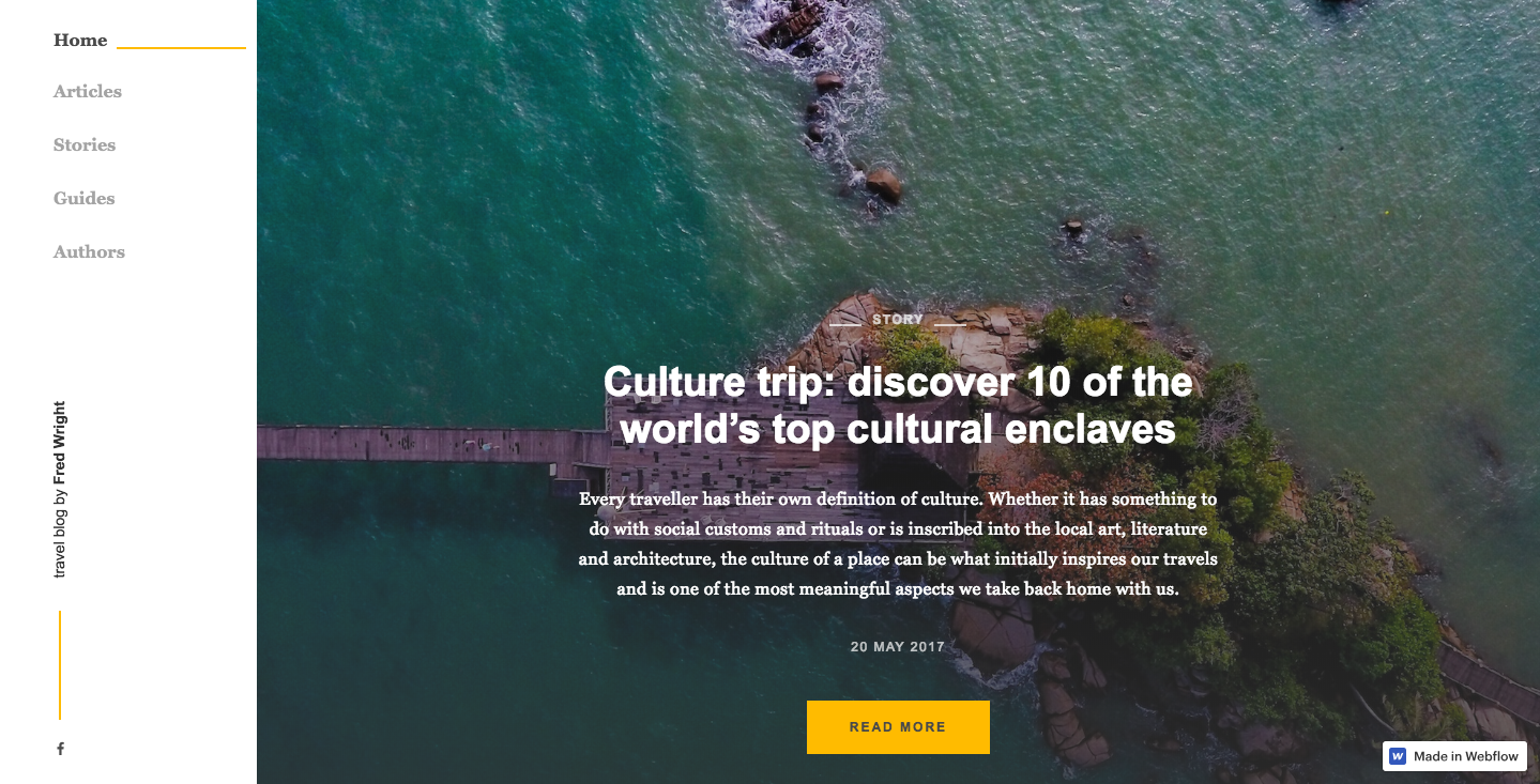 Travel blog prototype landing page.