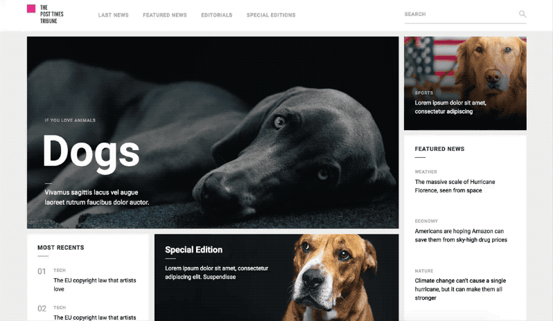 Responsive newspaper grid layout.