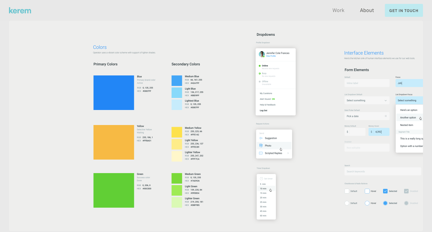 A portfolio page showing one of Karem's color palettes on a project.
