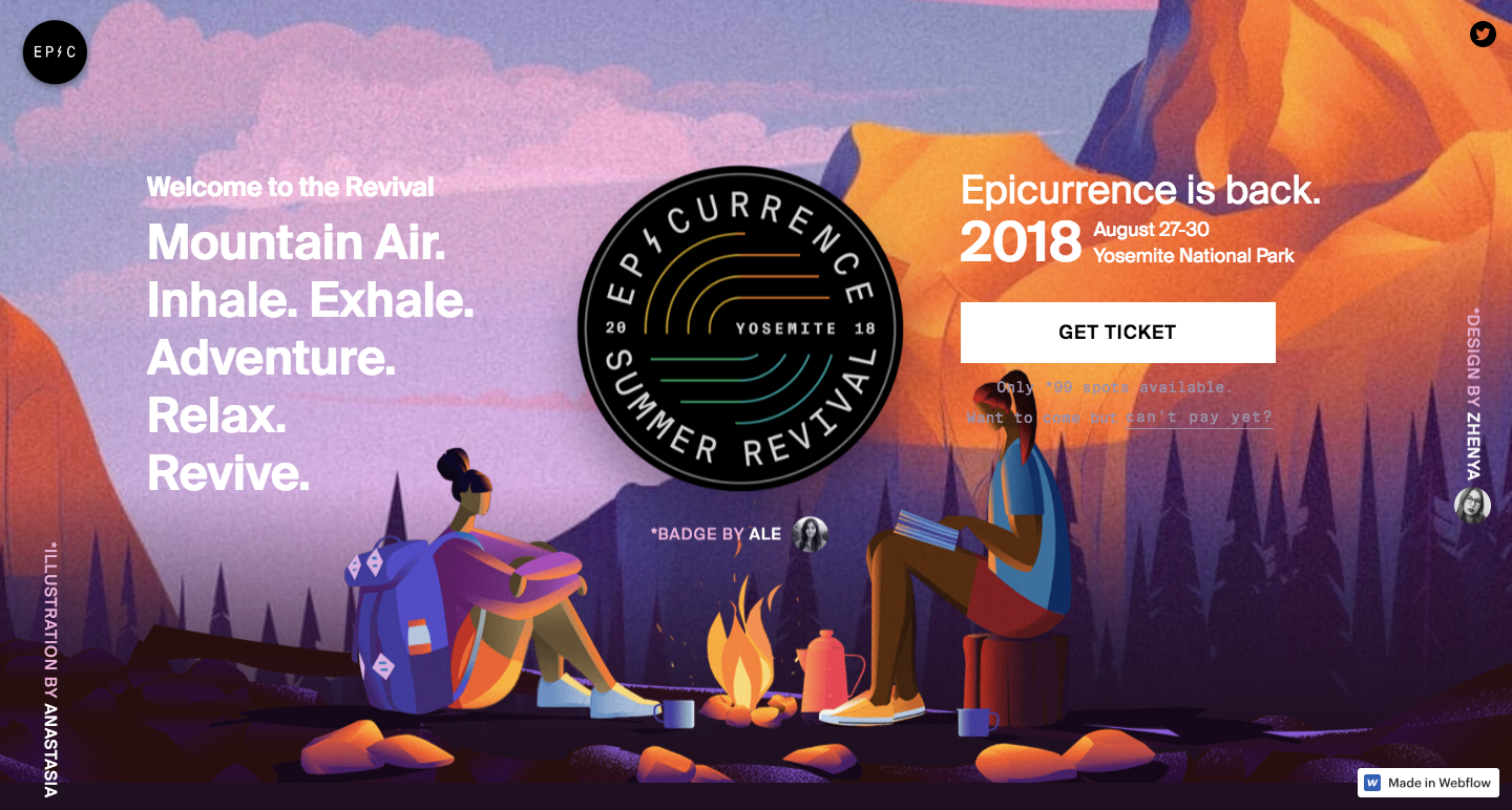 Rebuild of Epicurrence homepage in Webflow.