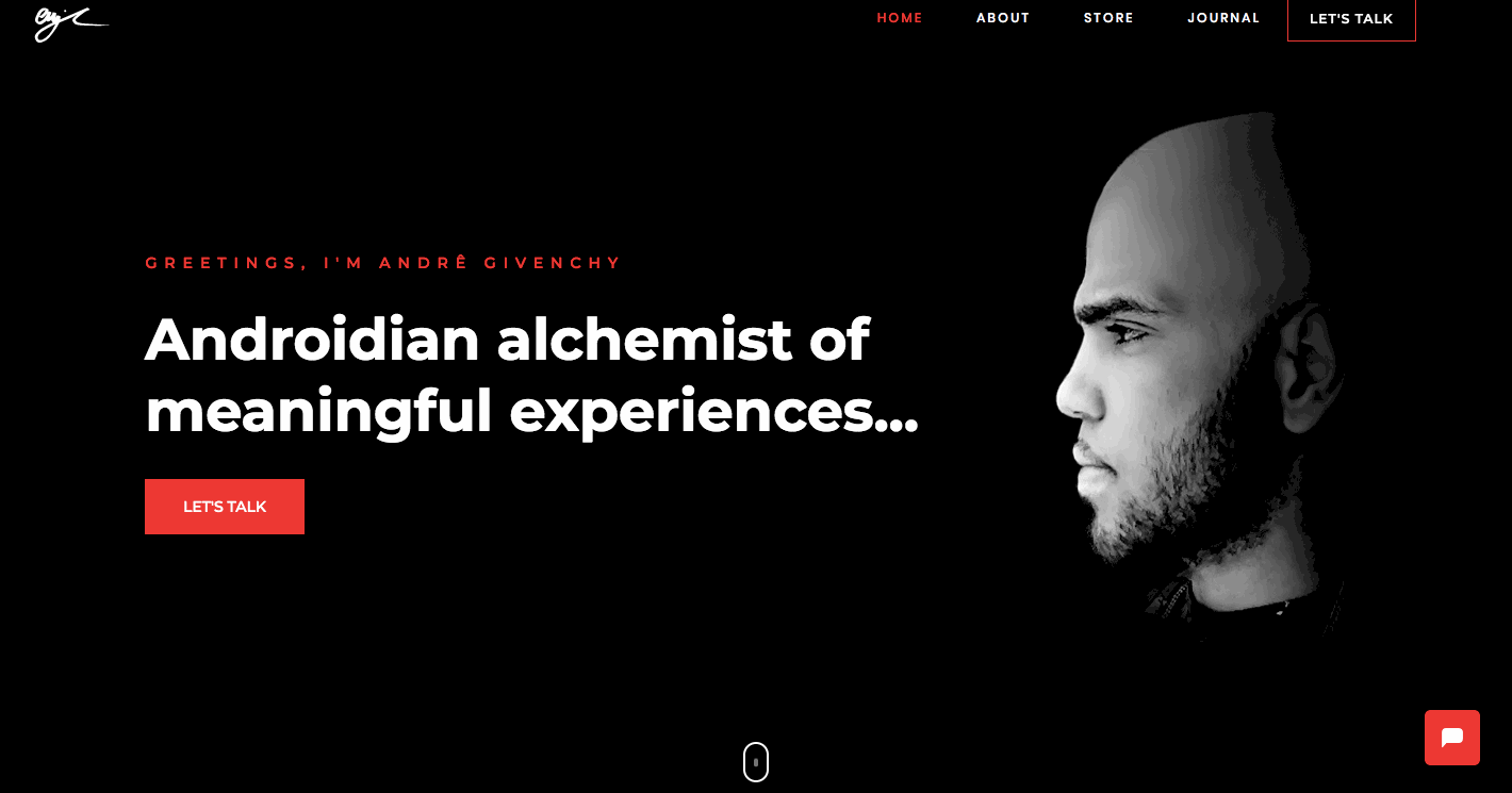 Andre Givenchy landing page.