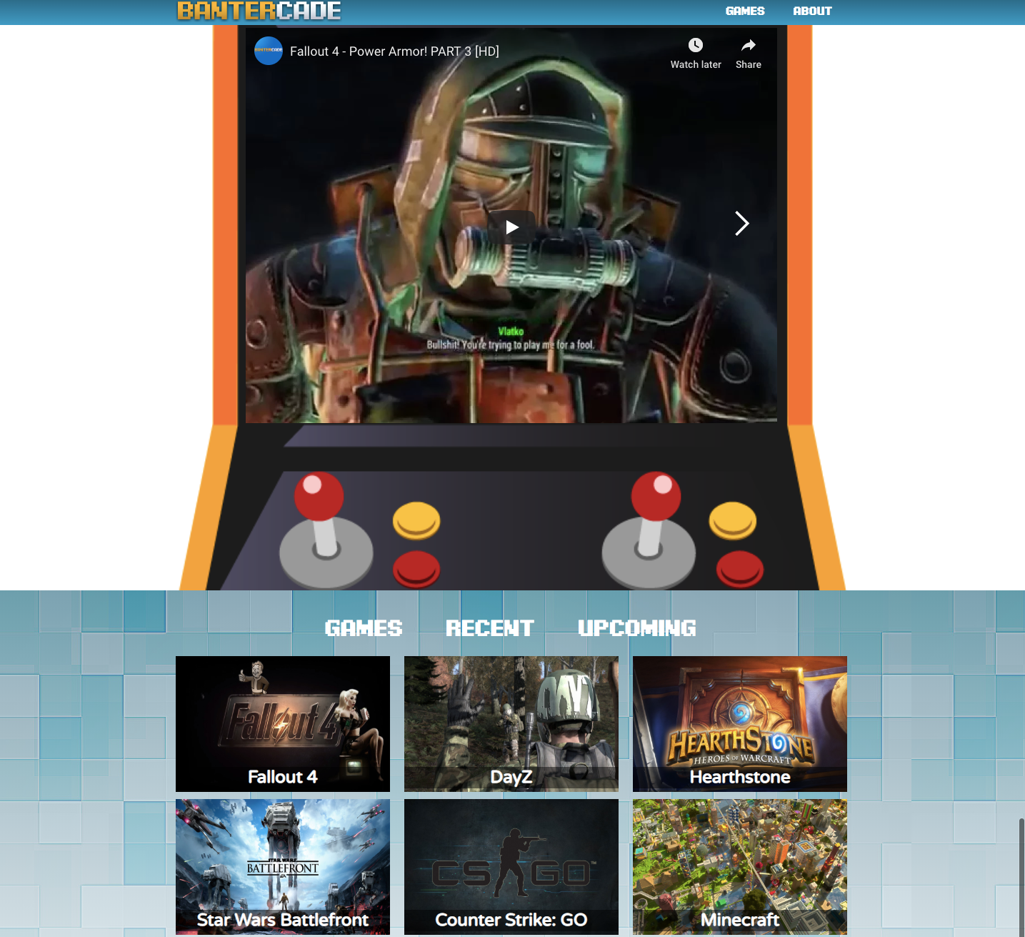 Bantercade homepage.