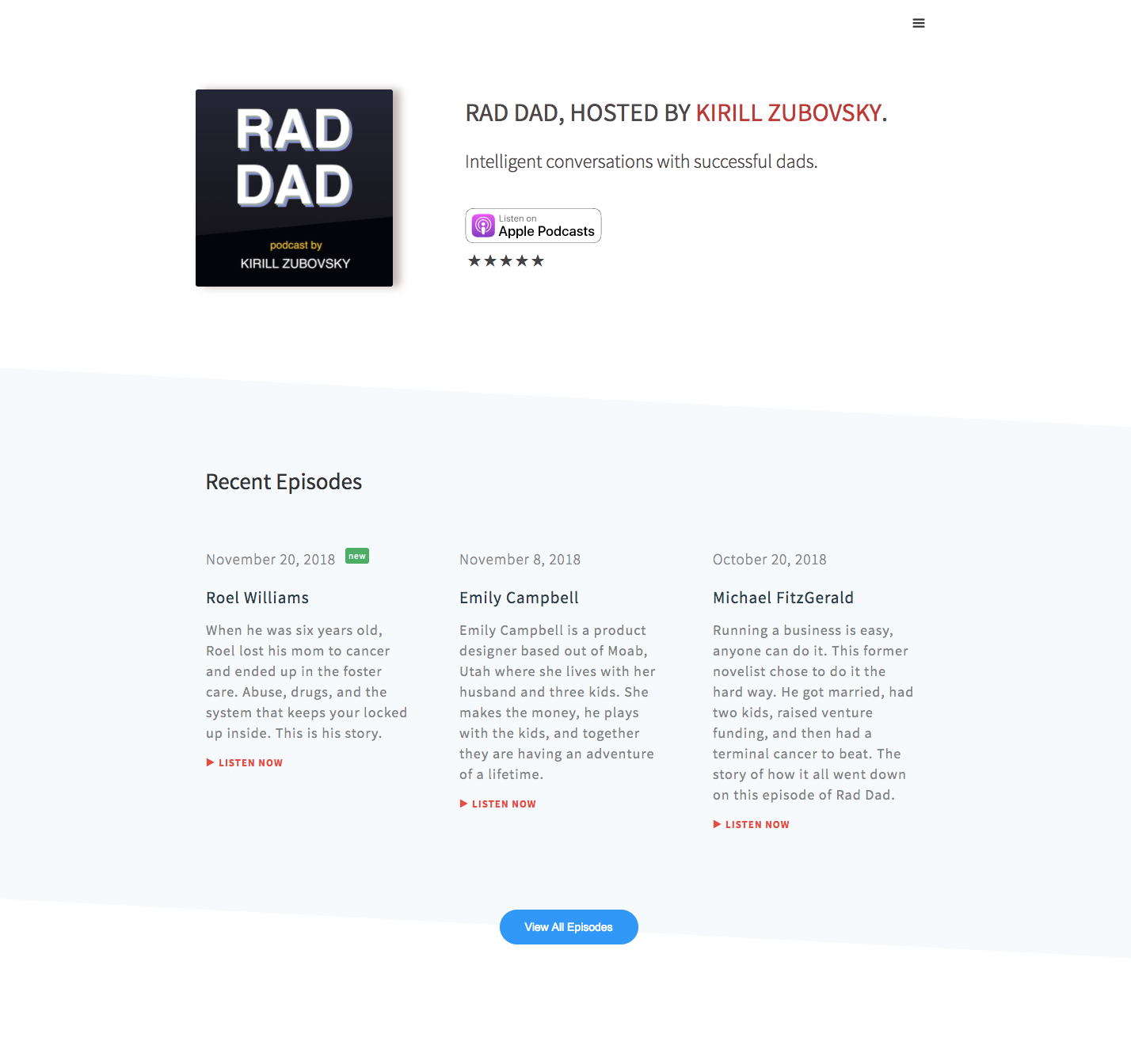 Rad Dad podcast homepage.