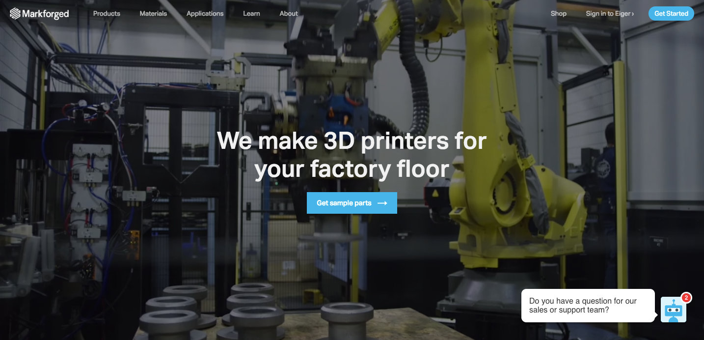 Markforged homepage.
