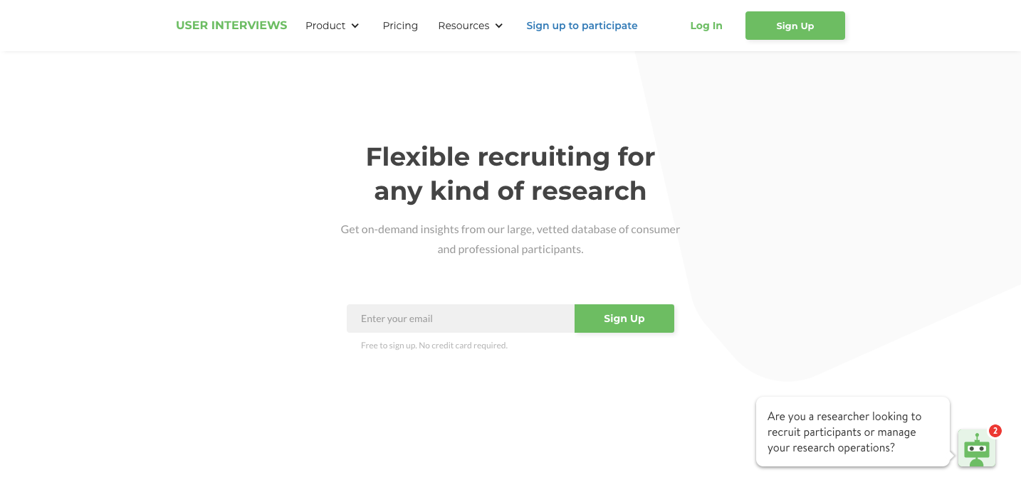 User Interviews homepage.