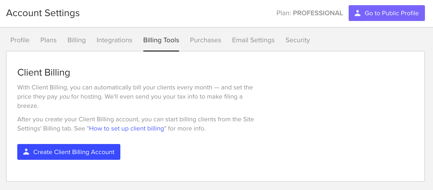 Client Billing tool page on Webflow.