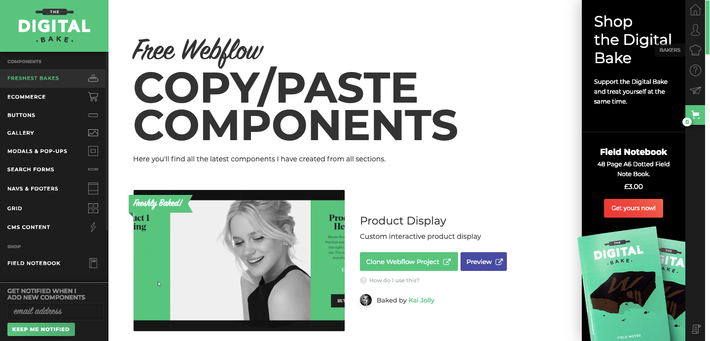 The Digital Bake Webflow showcase page.