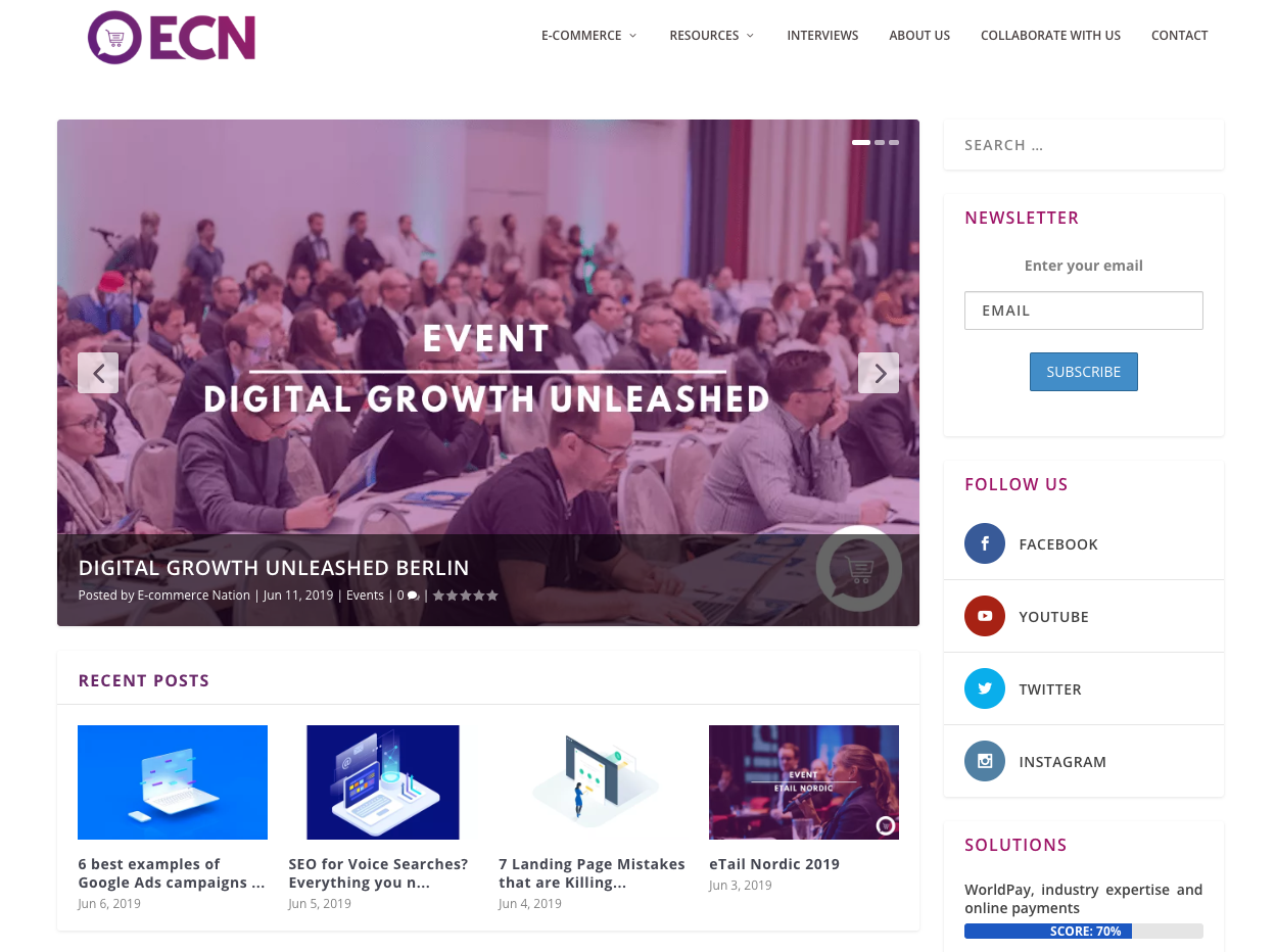 E-Commerce Nation homepage.