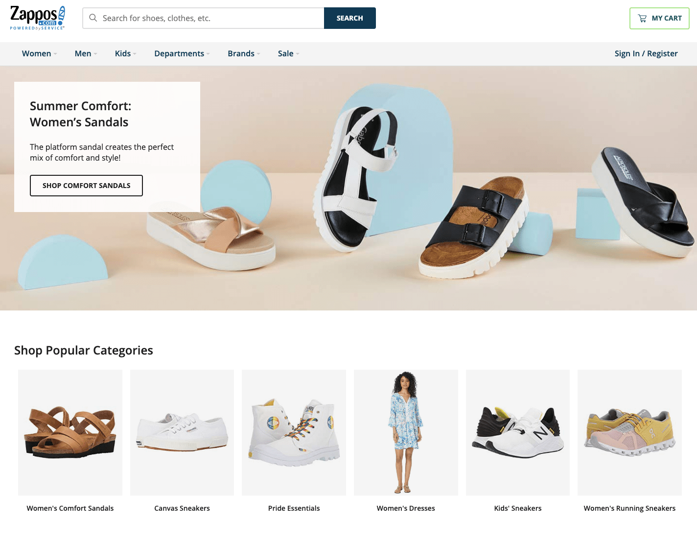 Zappos homepage.