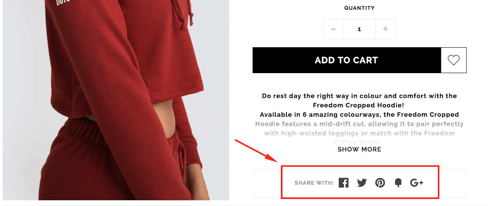 Social sharing options on a product detail page
