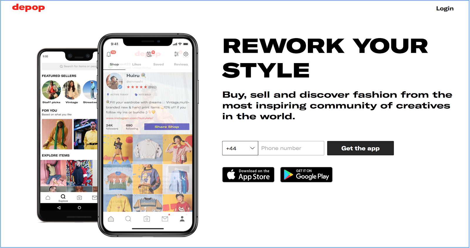 Depop app homepage