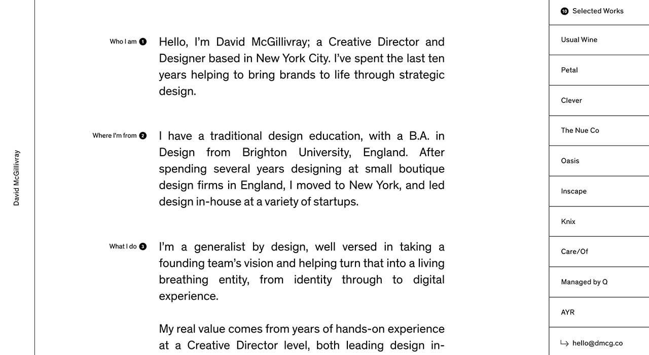 David McGillivray's portfolio site.