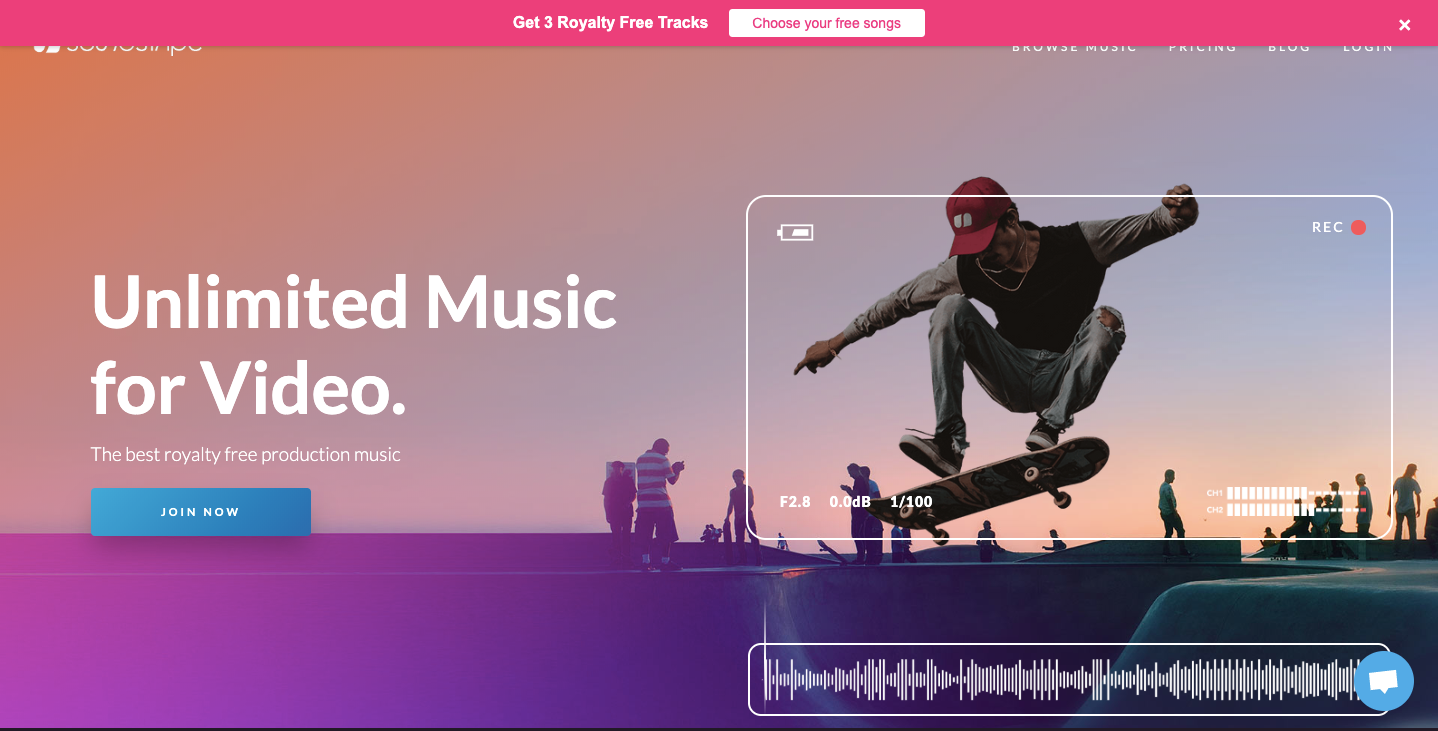 Soundstripe homepage.