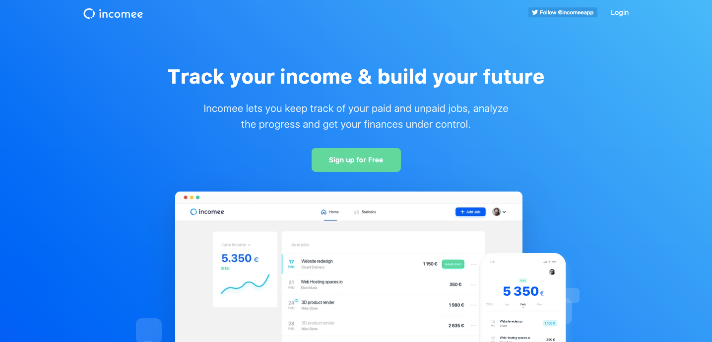Incomee homepage.