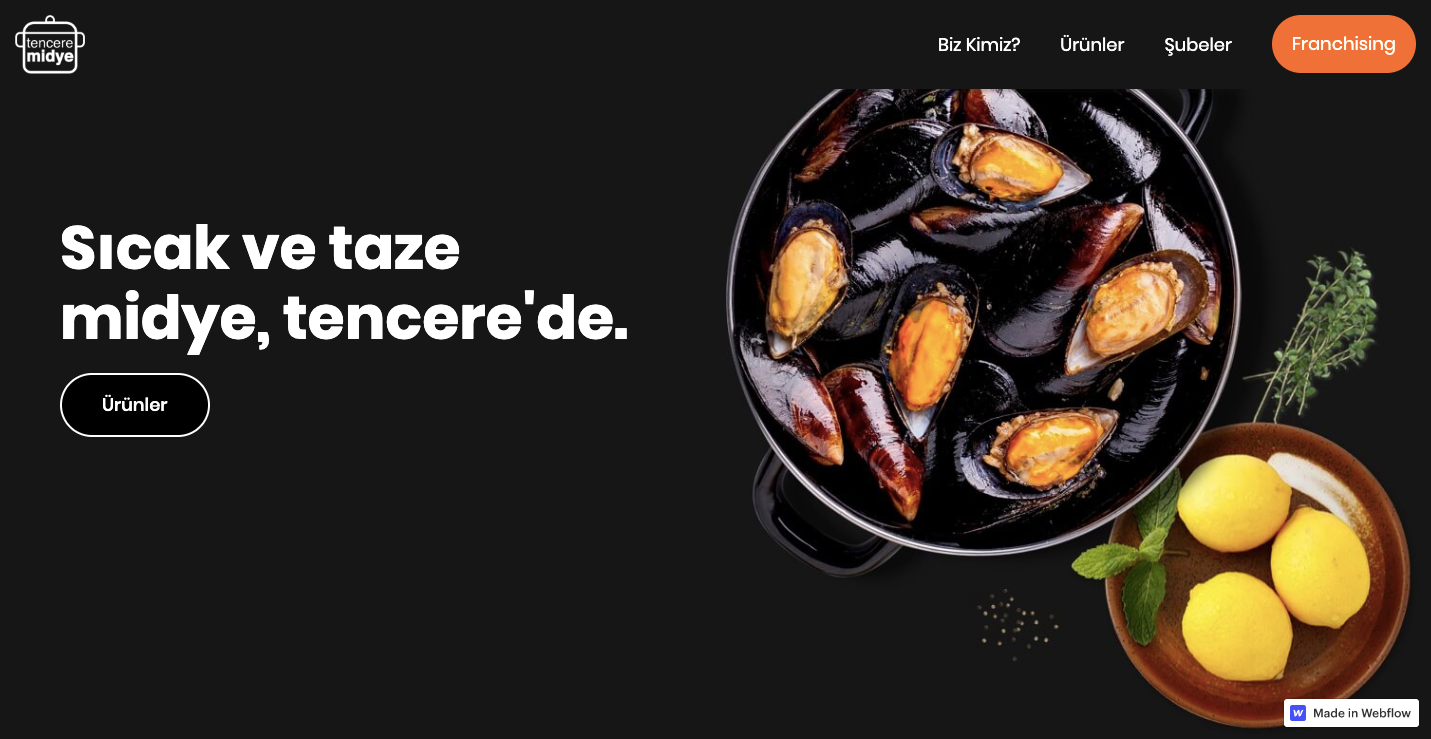 Tencere midye restaurant homepage.