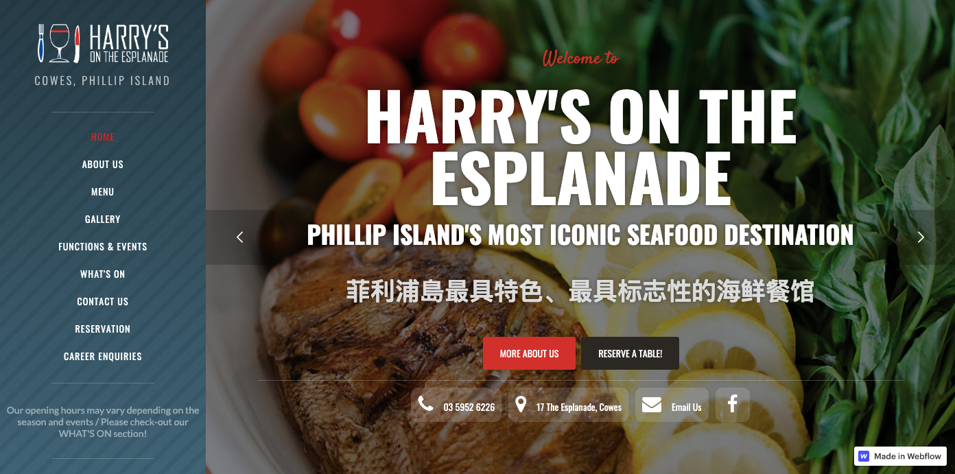 Harry's on the Esplanade restaurant website.