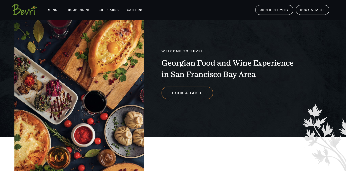 Bevri restaurant homepage.