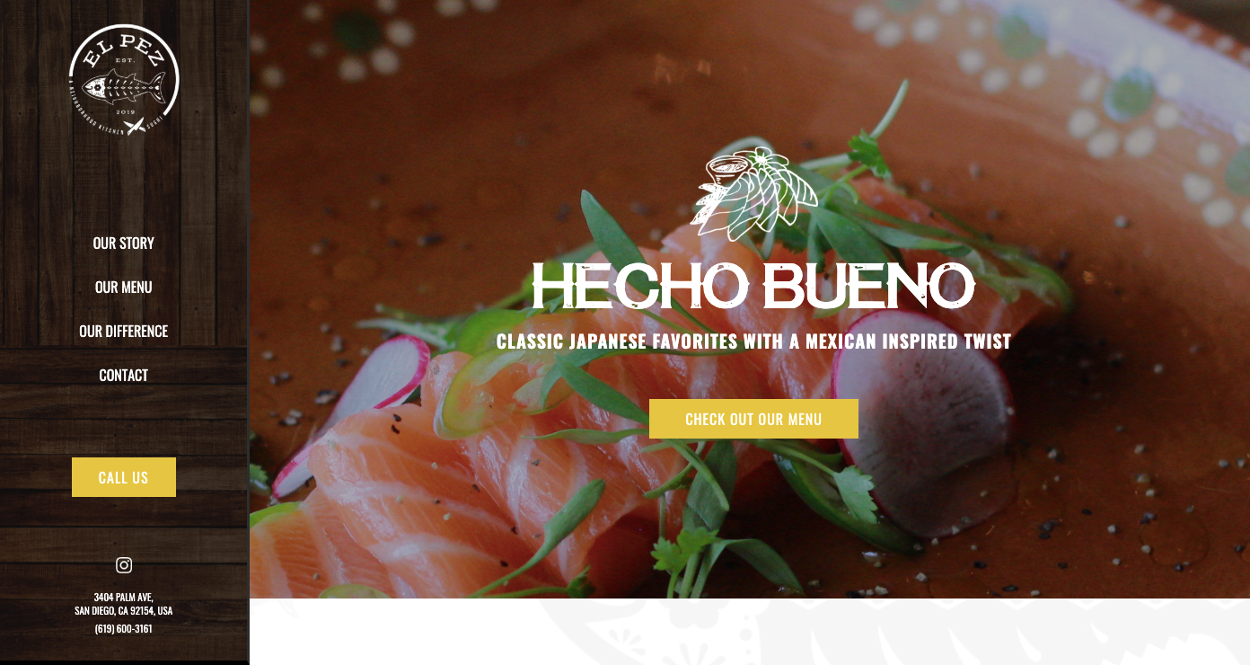 El Pez restaurant homepage.