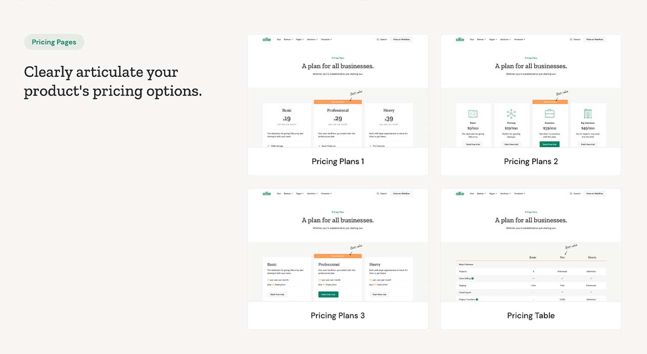 ollie pricing pages
