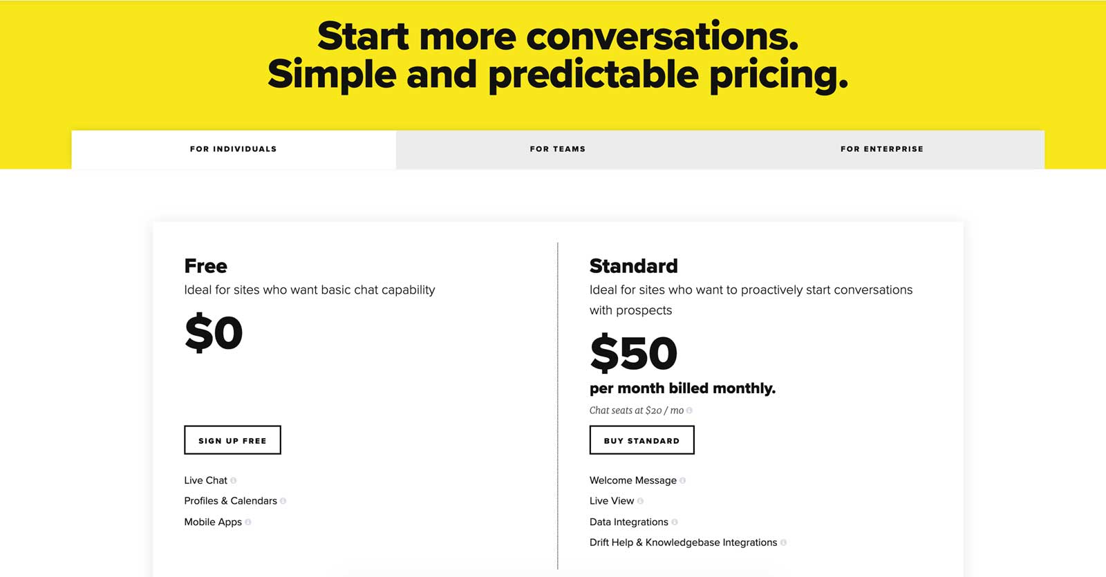 drift pricing page