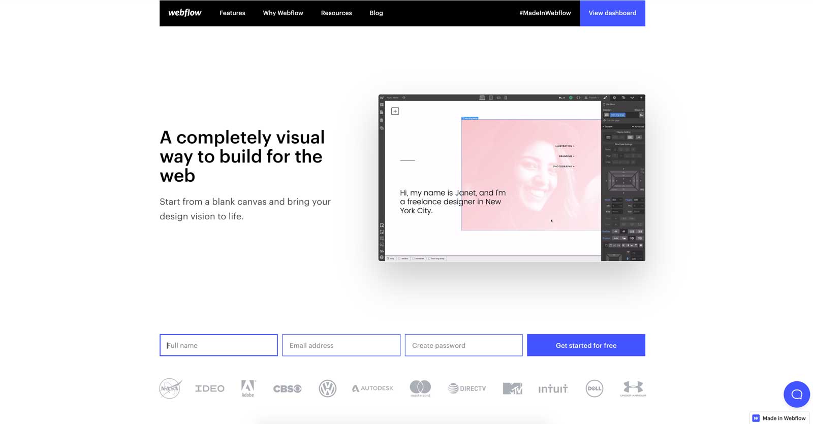 webflow landing page