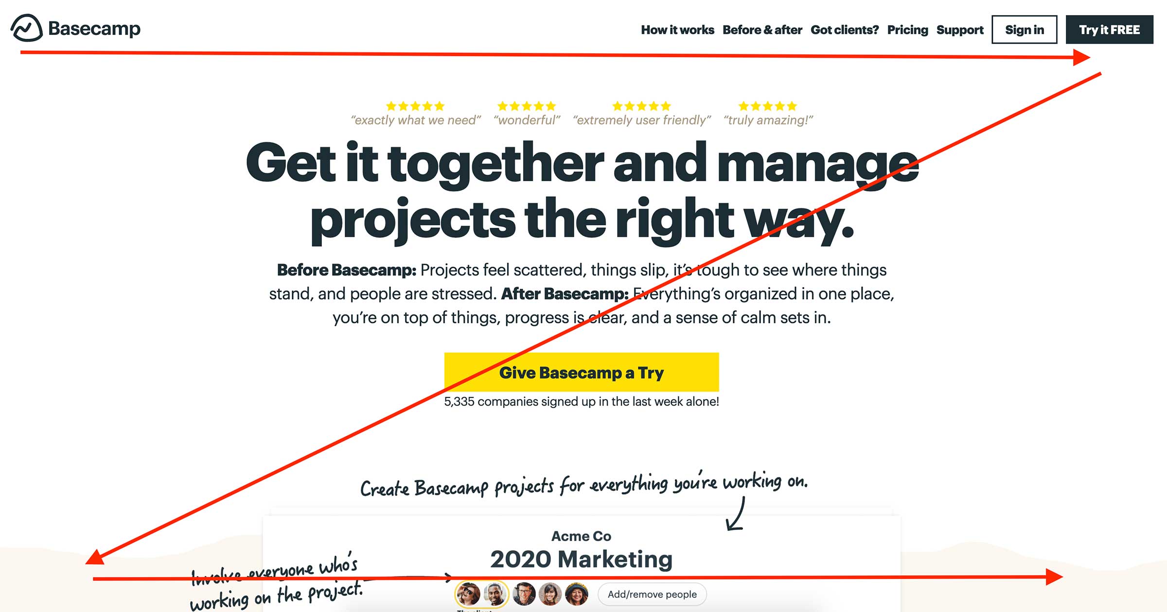 basecamp home page