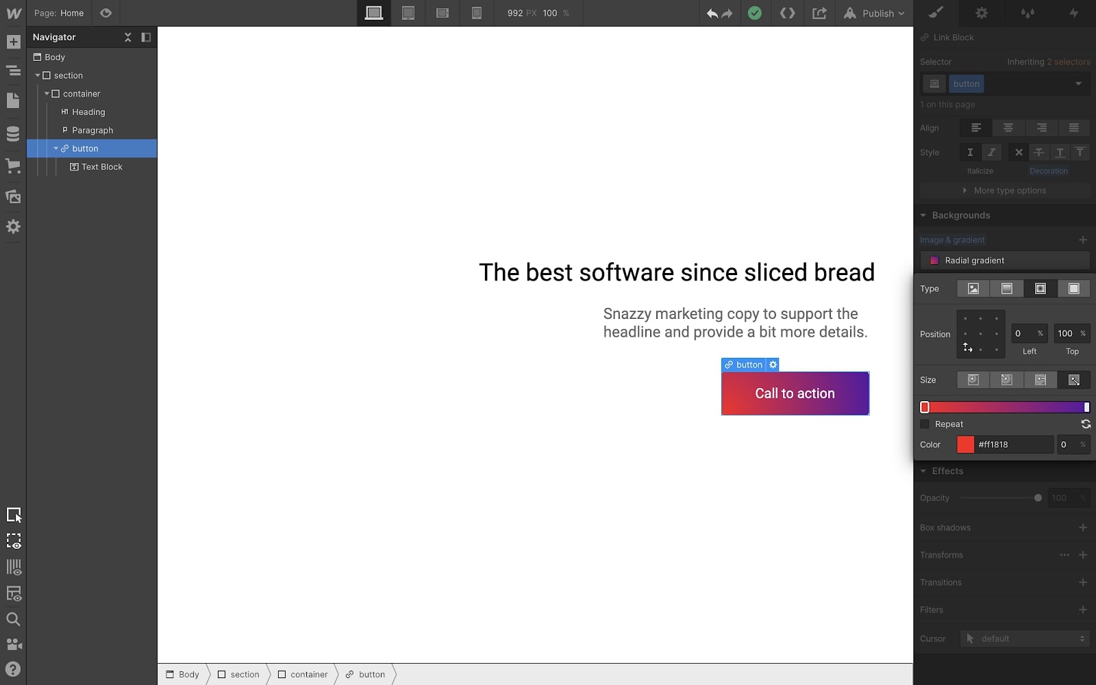radial gradients in Webflow