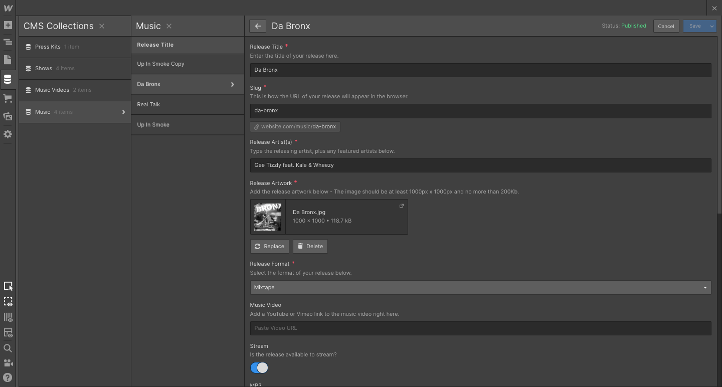 webflow cms collections