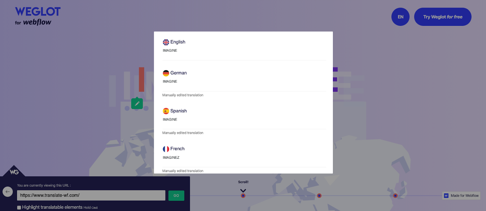 editing options in weglot