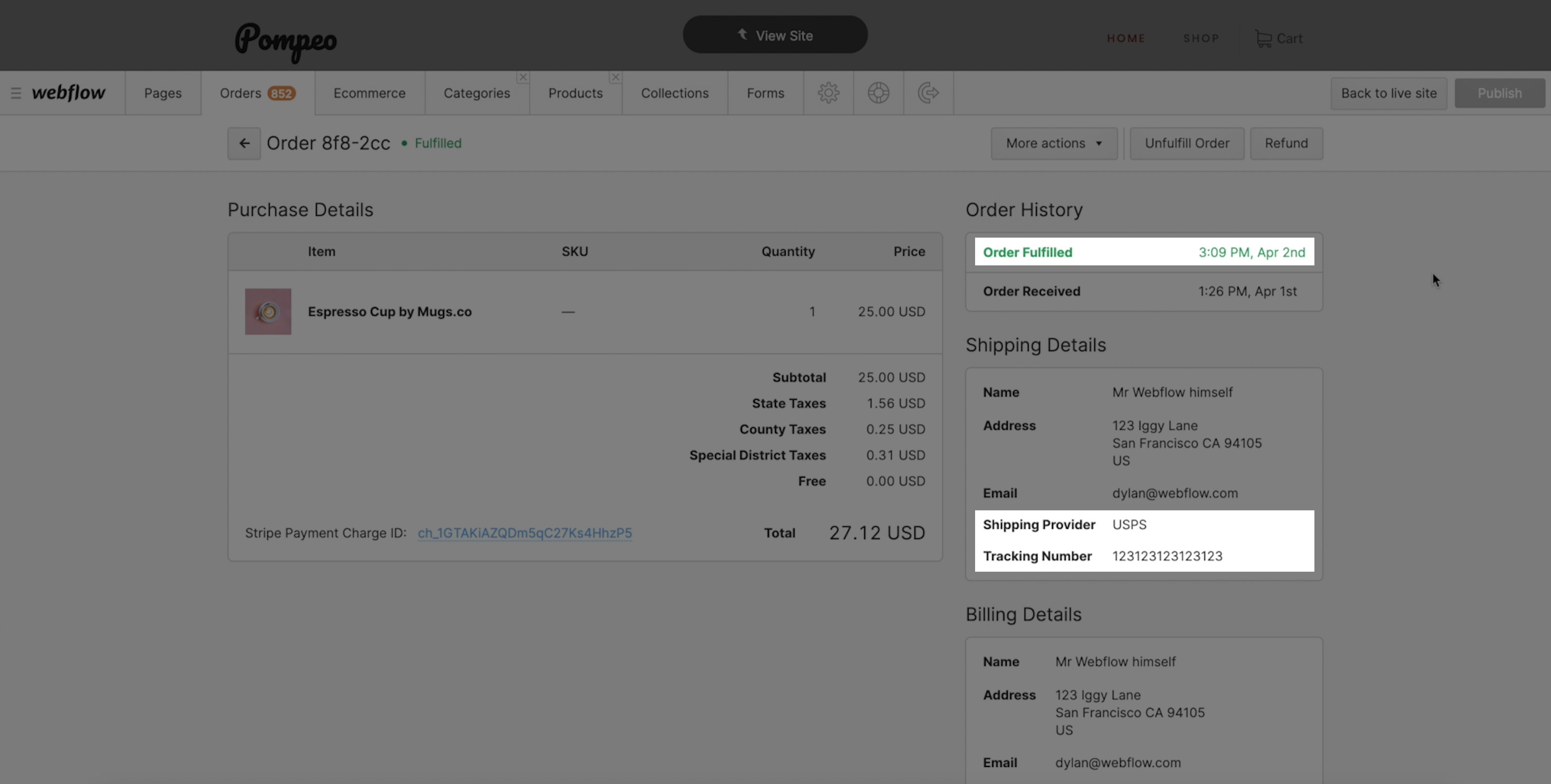 webflow fulfilling orders