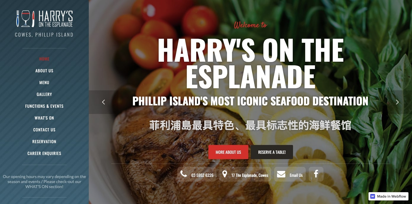 Harry's on the Esplanade restaurant website