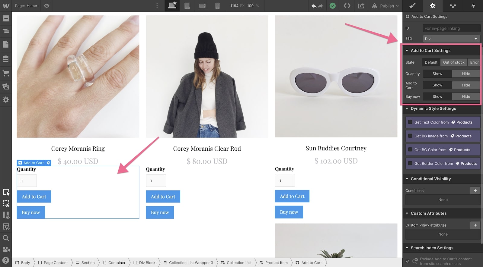 buy now button for Webflow Ecommerce