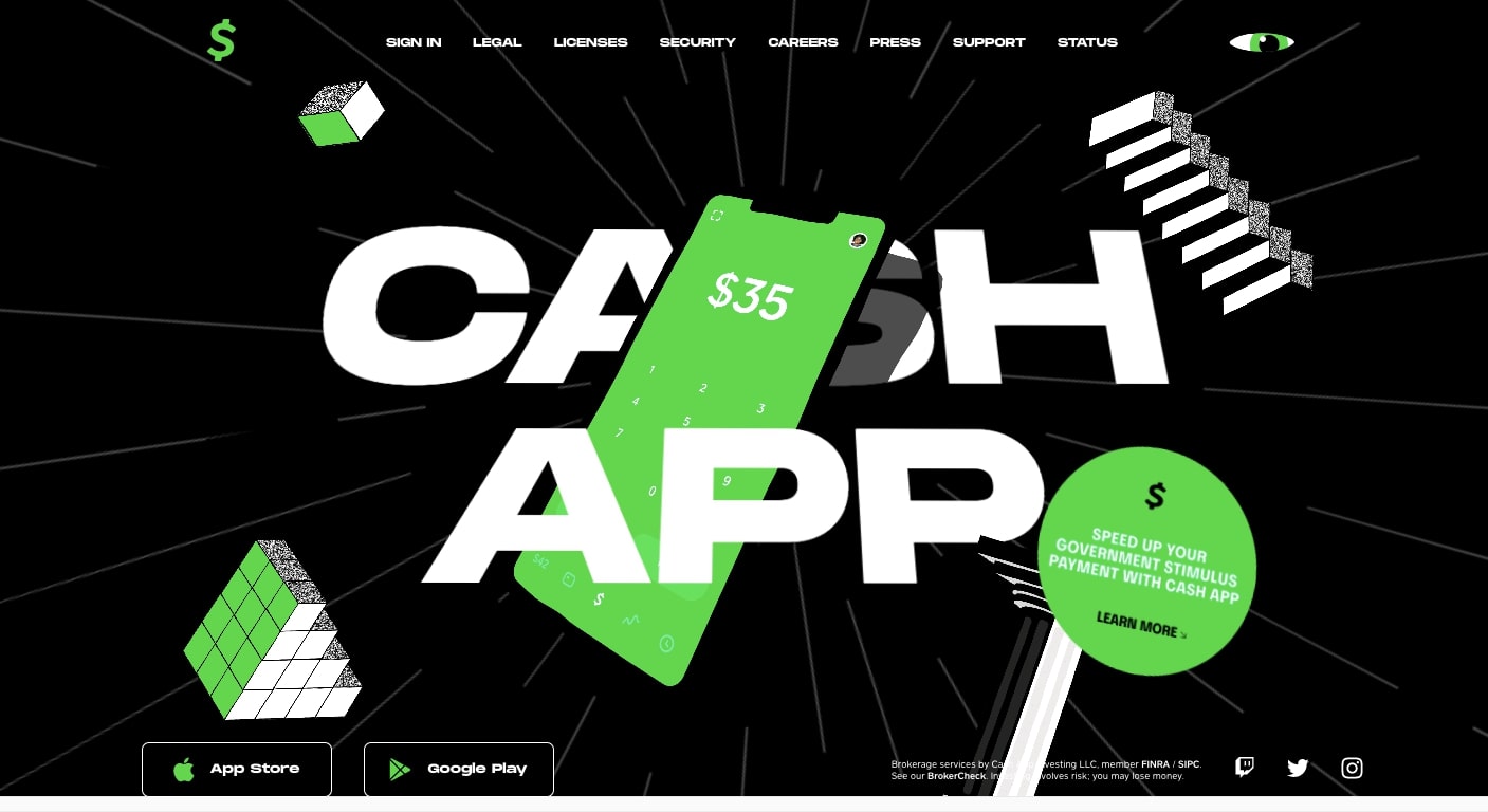 cash app's landing page