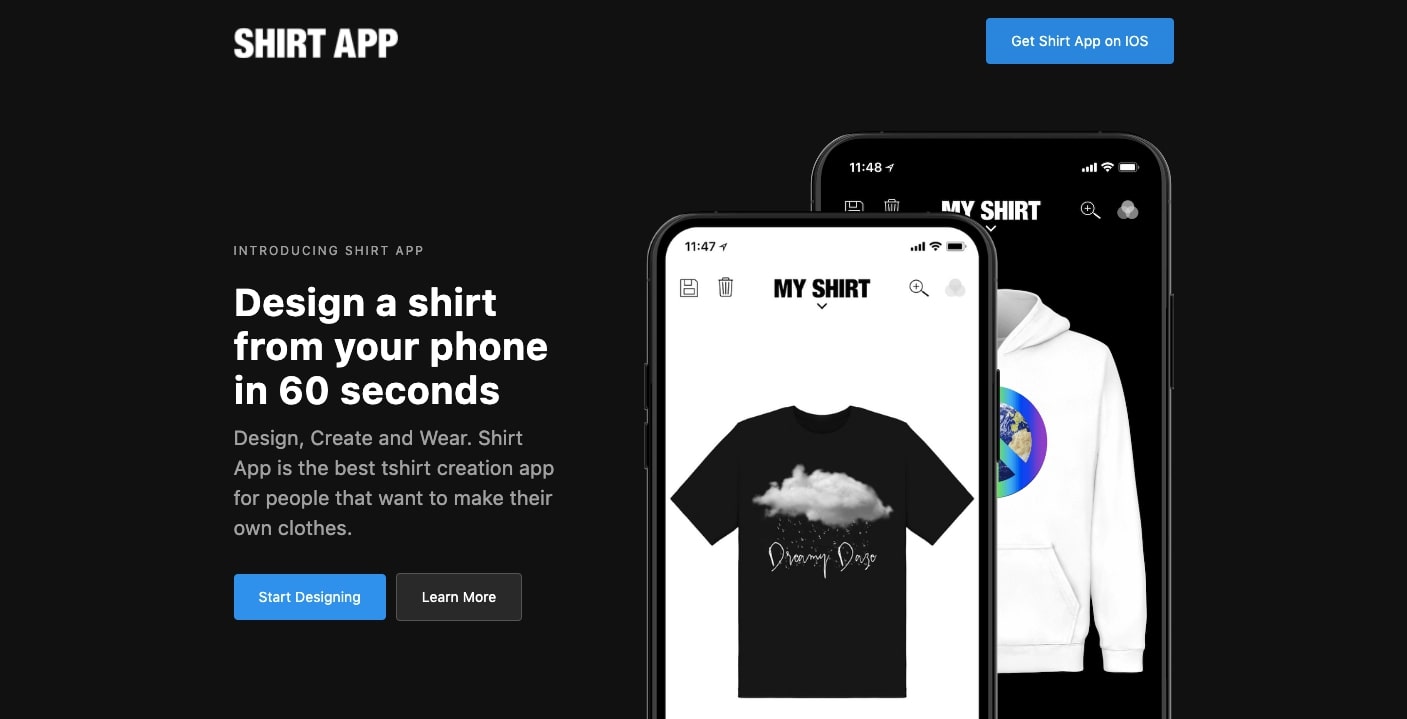 shirt app landing page