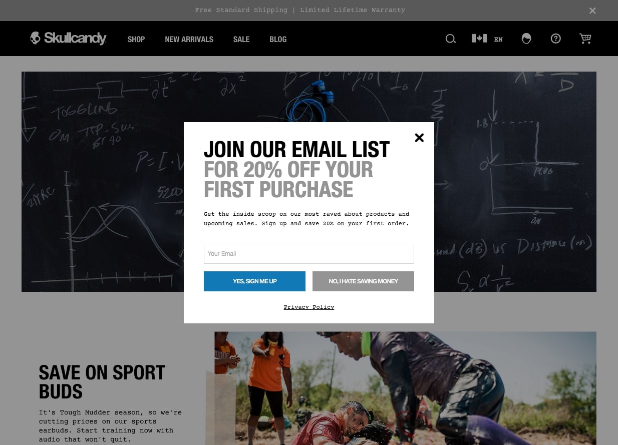 sign up for email list popup