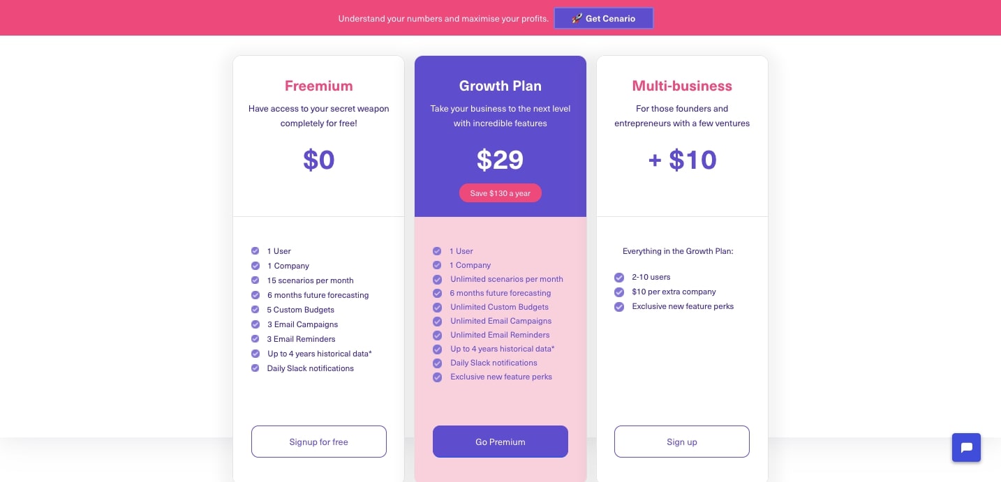 cenario pricing page