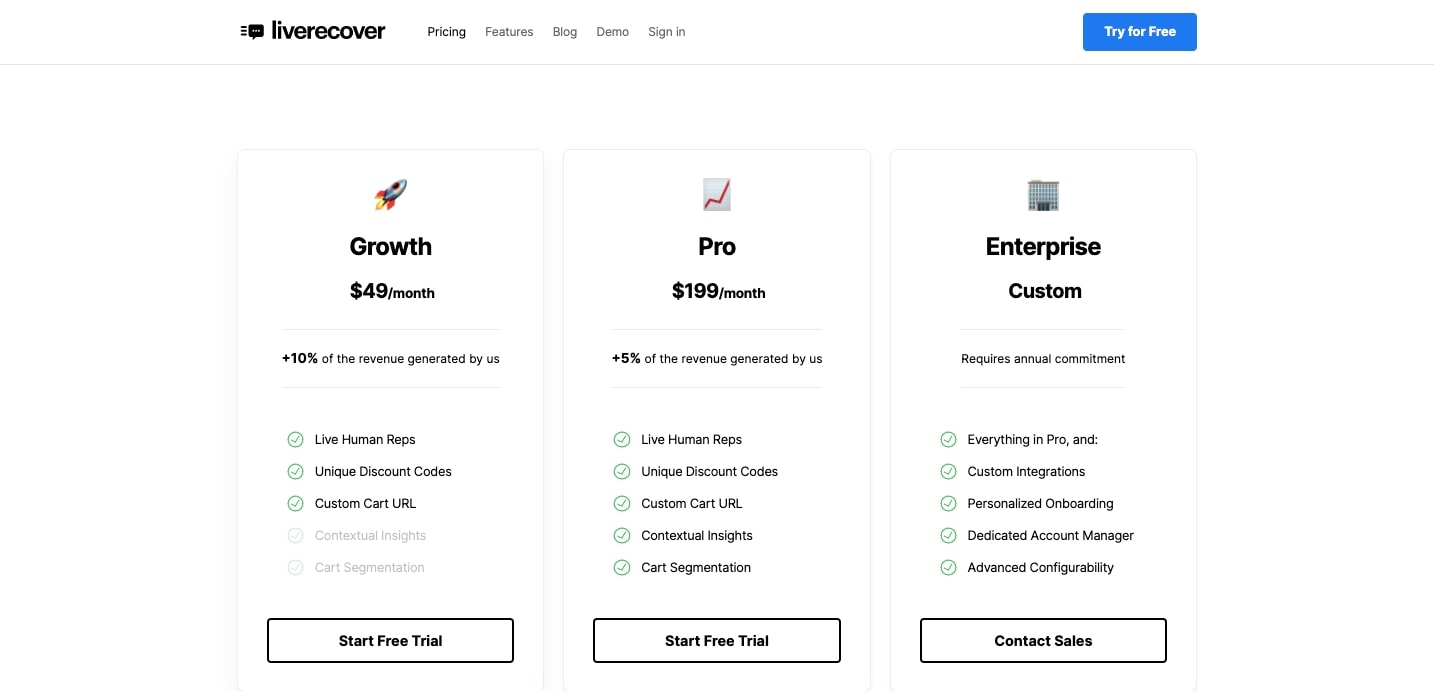 liverecover pricing page