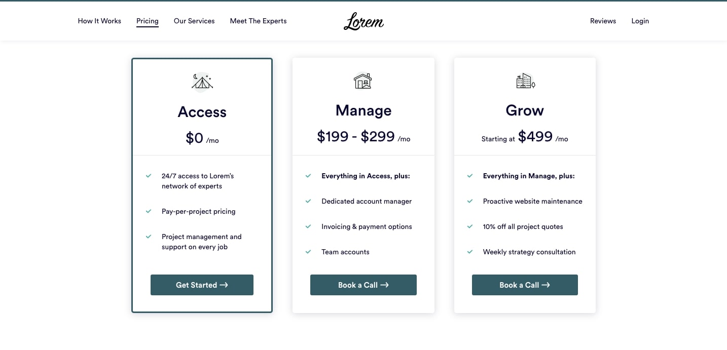 lorem pricing page