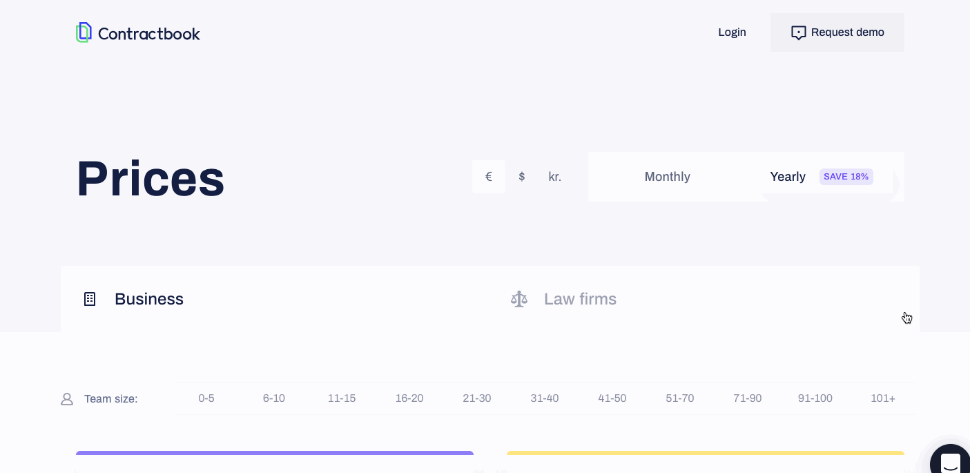 contractbook pricing page