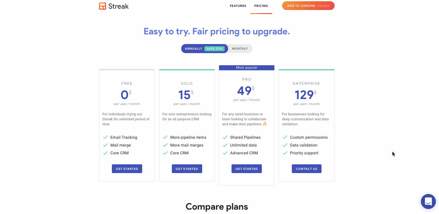 streak pricing page