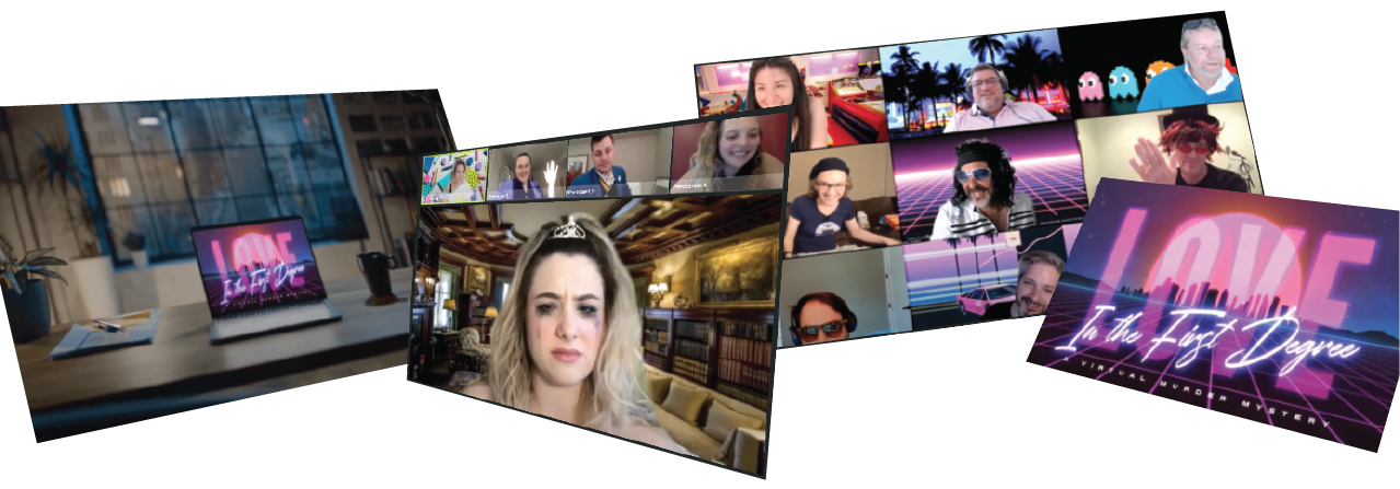Screens from one of Moniker's virtual murder mysteries, "Love in the First Degree."