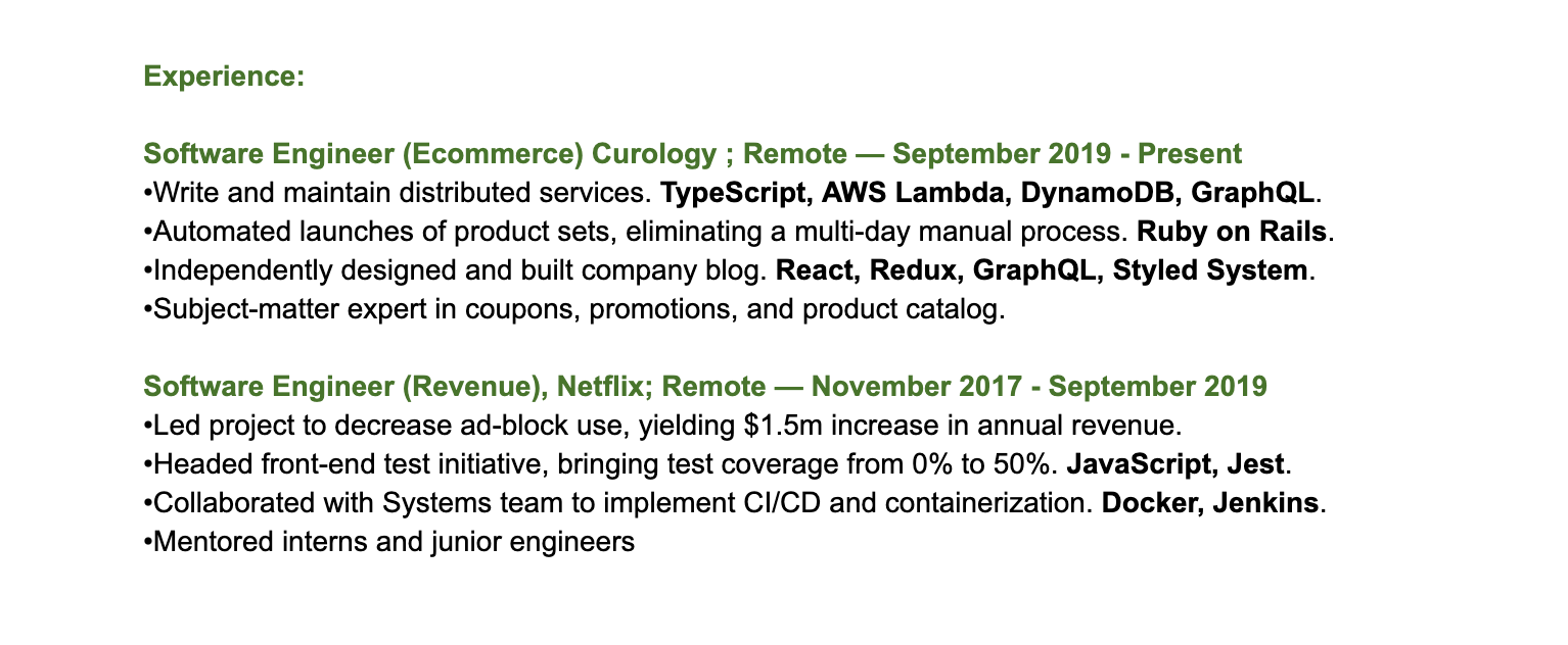 resume experience