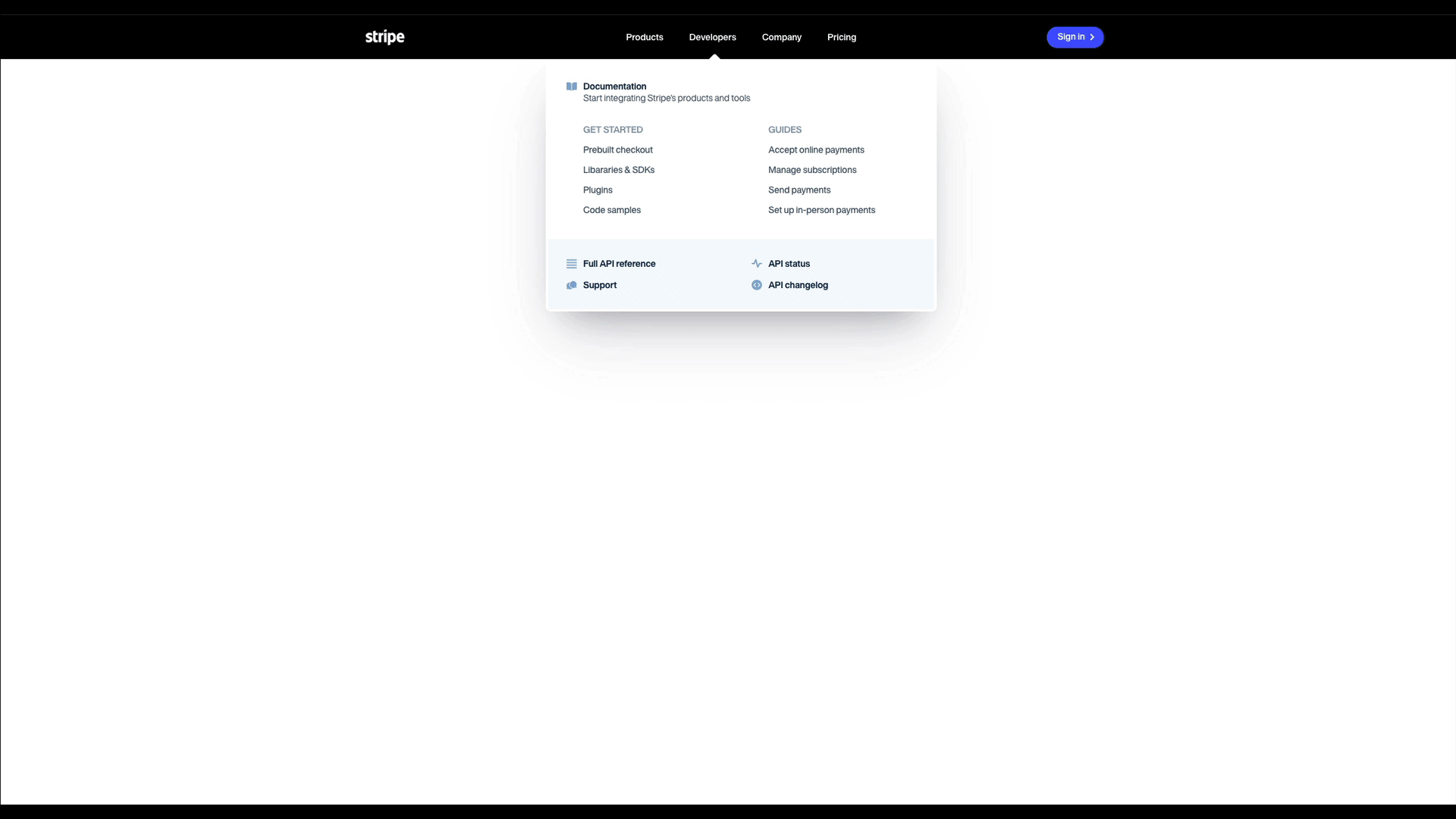stripe mega menu